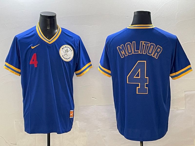Men Milwaukee Brewers #4 Molitor Blue Throwback Game 2025 Nike MLB Jersey style 3